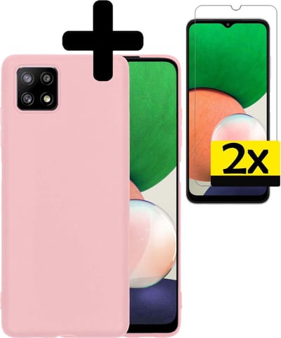 Hoesje - Met 2x Screenprotector - Geschikt voor Samsung Galaxy A22 5G - Sterk & Shockproof - Back Cover - Siliconen Case - Telefoon Hoes - Telefoonhoesjes - Lichtroze
