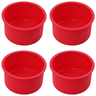 OmGoods - Dailygoody - siliconen cakevormen - 4 stuks - niet-klevend - rood - ideaal voor taarten - geschikt voor oven en magnetron - perfect voor bakliefhebbers