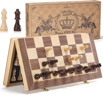 Verbeterde Magnetische Schaakset 15 Inch – Houten Toernooischaakbord met Opbergsleuven en Extra Figuren