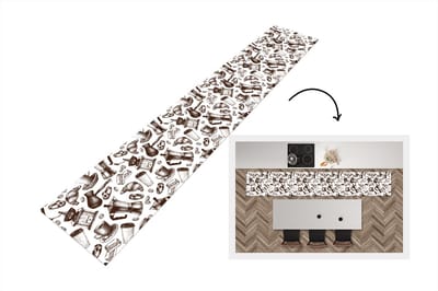 Keukenloper - Loper keuken - Koffie - Croissant - Patroon - 300x50 cm - Keukenloper vinyl