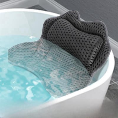 Luxe Badkussen van 4D Air Mesh, Antislip en Ergonomisch voor Nek- en Rugondersteuning, Inclusief 6 Zuignappen en Waszak, Geschikt voor Alle Badkuipen (Grijs)