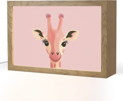 Nachtlampje 30x20 cm - Kinder lampje - Giraffe - Illustratie - Roze - Tafellamp kinderkamer - Slaapkamer lamp - Bedlamp kinderen - Kinderlampje stopcontact - Wandlamp babykamer - Nachtlampjes