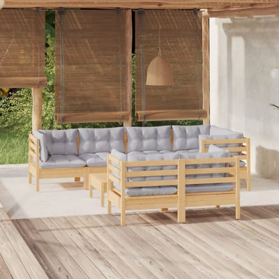 vidaXL - 8-delige - Loungeset - met - grijze - kussens - massief - grenenhout