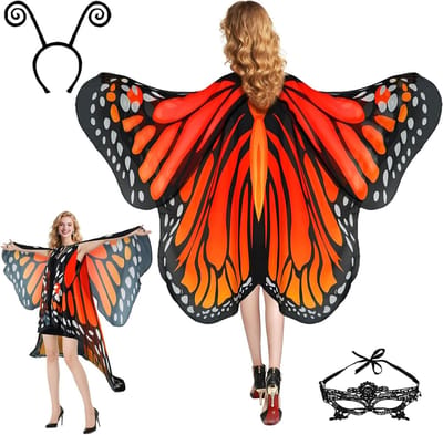 Vrouwelijk Carnaval Kostuum met Vlinder Cape en Vleugels - 3-delig Accessoire Set met Gezichtsmasker voor Feestelijke Gelegenheden
