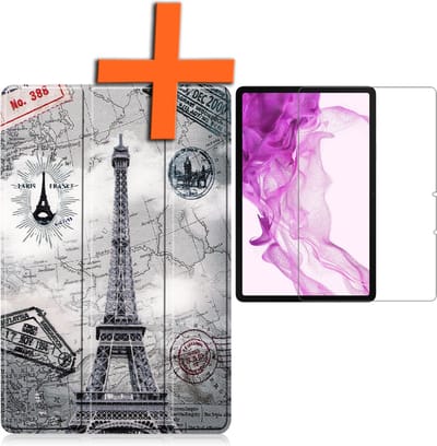 Hoesje - Geschikt voor Samsung Galaxy Tab S8 - Met Screenprotector - Trifold Bookcase - Hard Cover - Hardcover Book Case - Tablet Hoes - Eiffeltoren