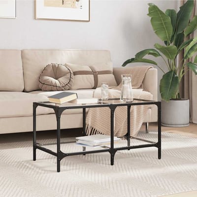 vidaXL - Salontafel - met - transparant - glazen - blad - 78,5x40x40 - cm - staal