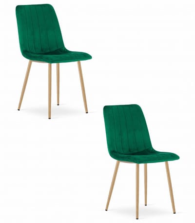 Set van 2 Eetkamerstoelen LAVA - Groen - Houtlook Metalen Poten - Velvet Bekleding - Industriële Stijl, Max. 110 kg, Ergonomisch Design, Comfortabele Zitting