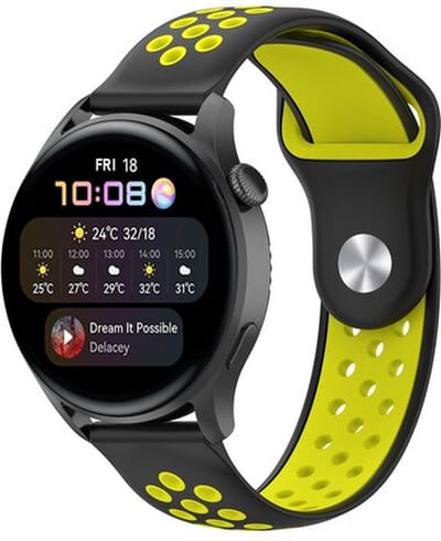 By Qubix - Geschikt voor Garmin bandje - Geschikt voor Garmin Vivoactive 4 / 4L - Sport Edition Siliconen band - Zwart + geel - Smartwatch bandje 22mm