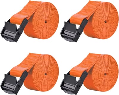 Spanbanden met spangesp, 25 mm, bevestigingsriem met ratel, 1 m, 1,5 m, 2 m, 3 m, 5 m, voor motorfiets, auto, bagage (02 oranje, 4 stuks, 1,5 m)