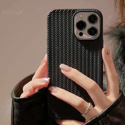 Luxe Gebreid Patroon Hoesje Voor iPhone 11 12 13 14 15 16 Pro Max X Xs XR Max Plus Bumper Zachte Siliconen Telefoonhoesjes Cover For iPhone 12 Pro