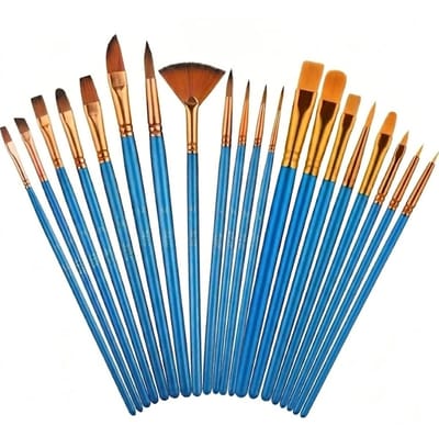 Blauw goudkleurige verfkwasten set penselen voor hobbyisten en kunstenaars – 22 delige synthetische penselen met platte, ronde en waaier vorm voor schilderen op canvas en detailwerk