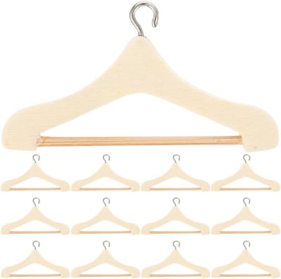 Mini Kleerhangers - Poppenkleding Hangers - Poppenhuis Decoratie - Houten Materiaal - 1:12 Schaal - Beige