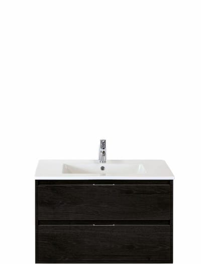 Porto Badmeubelset 90 cm - Black Oak - Keramische Wastafel Wit Slim