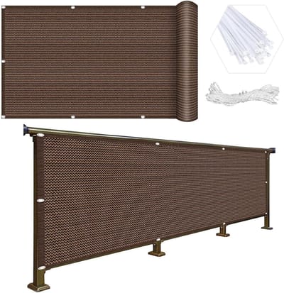 Balkonscherm Inkijkbescherming 105 x 900 cm Dubbele Versterking Weerbestendig Inkijkbeschermingsmat met Kabelbinders Voor Balkon, Tuinterras, Bruin