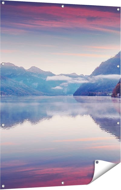 Gards Tuinposter Meer in de Bergen - 90x120 cm - Tuindoek - Tuindecoratie - Wanddecoratie buiten - Tuinschilderij