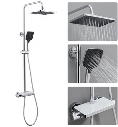 Lonheo Max Thermostatische Doucheset - 10 Inch Vierkante Regendouche - 3-Functie Handdouche - Chroom Afwerking - Gehard Glazen Plateau