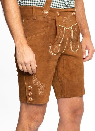 Tannhauser Lederhosen Anton Kort 100% Echt Leder Oktoberfest Heren Carnavalskleding Heren Lederhosen Man - Leer- Bruin- 3XL