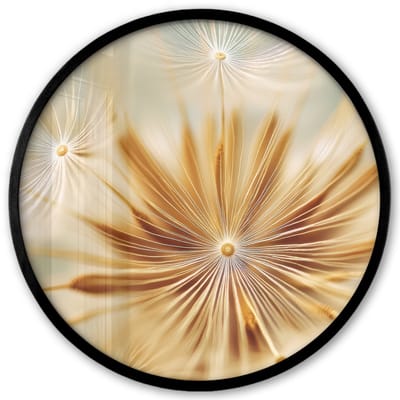 Poster in lijst Rond - Fotolijst 40x40 cm - Posters - Paardenbloem - Beige - Abstract - Modern - Natuur - Ronde posterlijst zwart - Decoratie - Wanddecoratie woonkamer - Muurdecoratie slaapkamer
