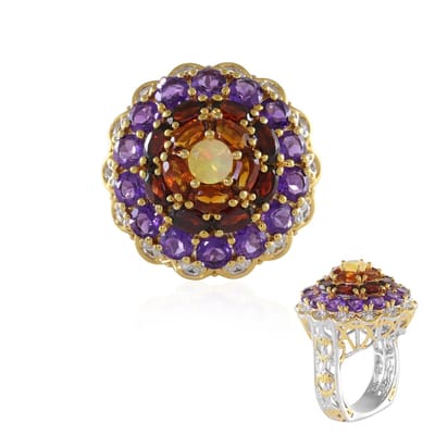 Cavill - Zilveren Ring met 0,27 ct Welo-opaal, Citrien & Granaat - 925 Sterling Zilver - Elegante Edelsteenring voor Dames