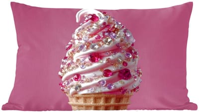 Sierkussens - Kussentjes Woonkamer - 60x40 cm - Softijs - Edelstenen - Roze - Hoorntje