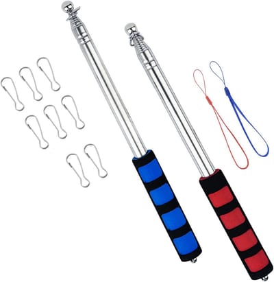 Telescopische Vlaggenmastset - 2 Stuks - Uitschuifbare Stok met 8 Clips - Handheld Vlaggenmasten - Vlaggen Ophangen - voor reisleiders, camping, leraren, excursies, wedstrijden - 2,5 m