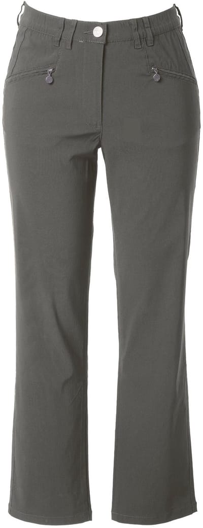 Ulla Popken - Dames - Bengaline broek Mony taps toelopende pijpen ritszakken - Olijfgrijs - Maat 21