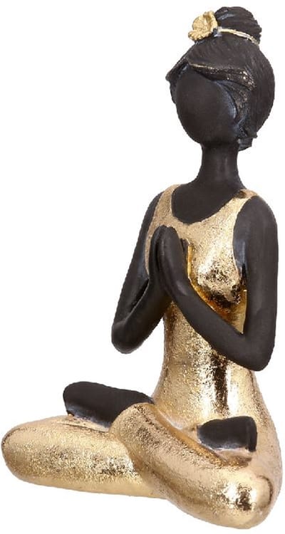 Beeldje vrouw - Vrouw mediteren - Zwart - Goud - Polyresin - Yoga - 11x15x6 cm