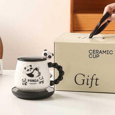 Tasse à température constante 55 degrés Ensemble tasse chauffante Tasse en céramique mignonne panda dessin animé Mug Cadeau Souvenir Tasse à café 430ML