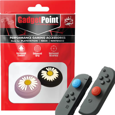 Gadgetpoint - Thumb Grips voor Nintendo Switch Joy-Con Controllers - Gaming Thumbgrips - Performance Anti-Slip Thumbsticks - Bescherming Accessoires - Bloemetjes - Paars/Zwart