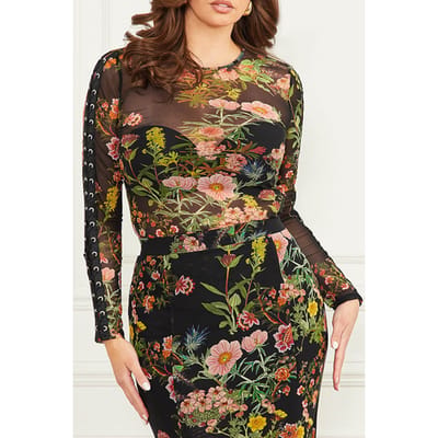 GUESS Marciano By  Lewis Mesh Top Black Beauty Blouse Print Taglia: XS | Magliette intime Outlet | Donna | Nero