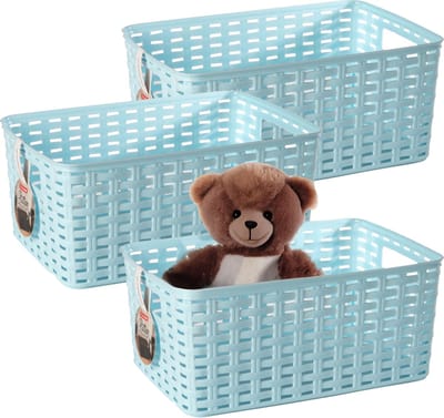 Plasticforte Opbergmand - 3x - Kastmand - rotan kunststof - lichtblauw - 5 Liter - 15 x 28 x 13 cm