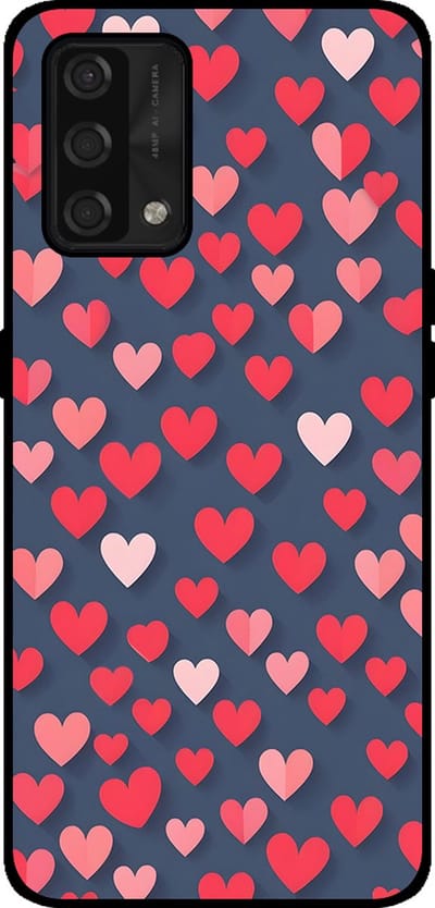 Smartphonica Telefoonhoesje Geschikt voor Oppo A74 4G / A95 4G met Roze en Rode Hartjes Opdruk - TPU Backcover Case With Rosé and Red Heart Design geschikt voor Oppo A74 4G;Oppo A95 4G