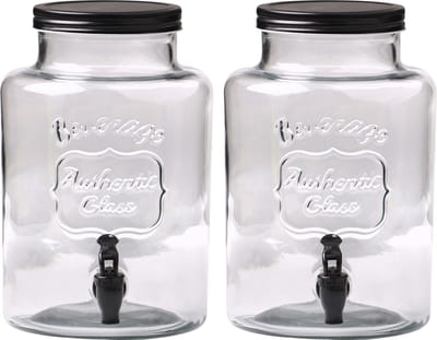Urban Living Drank dispenser Beverages - 2x - 5.3 Liter - met metalen schroefdeksel en kraantje - glas