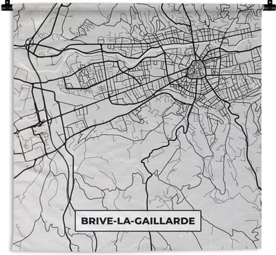 Wandkleed - Wanddoek - Brive-la-Gaillarde – Plattegrond – Frankrijk – Kaart – Stadskaart - 180x180 cm - Wandtapijt