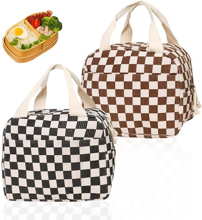 Dailygoods- Lunchtas Opvouwbaar - 2 Stuks - Isoleertas - Draagbare Koeltas - Ruitpatroon - Zacht/Duurzaam Materiaal - 26 x 18 x 21 cm