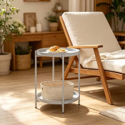 HAUSS SPOLE Bijzettafel - Rond Met 2 Afneembare Metalen Bladen - Voor Woonkamer Slaapkamer En Balkon - Metaal - 44x44x53 Cm - Lichtgrijs