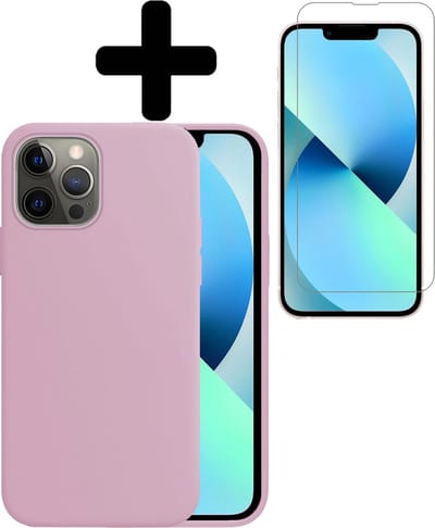 Hoesje - Met Screenprotector - Geschikt voor Apple iPhone 13 Pro - Sterk & Shockproof - Telefoon Hoes - Back Cover - Siliconen Case - Telefoonhoes - Lila