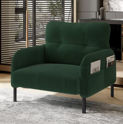 DESMIU Fauteuil 75 x 67 x 79 Cm - Diepe Zitting Met Ergonomische Rugleuning En Zijvakken - Voor Woonkamer Slaapkamer En Kantoor - Cordstof - Smaragdgroen