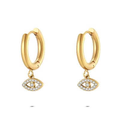 Twice As Nice Oorbel in edelstaal, oog met zirkonia Goudkleurig