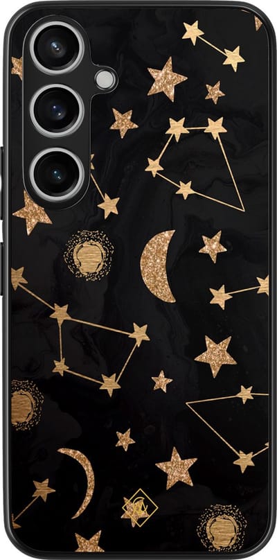 Casimoda® hoesje - Geschikt voor Samsung Galaxy A35 5G - Counting The Stars - Zwart TPU Backcover - Sterren - Goudkleurig