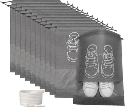 Thijox - Reisschoenentas 10 stuks - Draagbare Waterdichte Schoenenzakken 32x44 cm met Doorzichtig Venster en Trekkoord - Stofdichte Opbergtas voor Rei