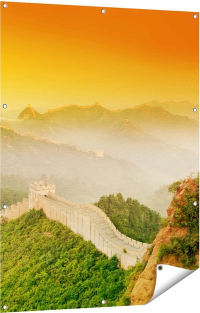 Gards Tuinposter Chinese Muur bij Zonsopgang - 90x120 cm - Tuindoek - Tuindecoratie - Wanddecoratie buiten - Tuinschilderij