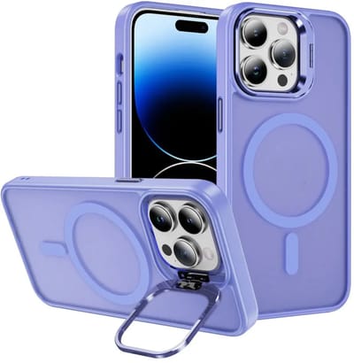 Hoesje Geschikt voor Apple iPhone 14 Pro - Compatibel met MagSafe & Qi2 - Back Cover met Standaard - Camera Kickstand - Licht Paars