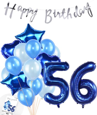 Snoes Ballonnen 56 Jaar Feestpakket – Versiering – Verjaardag Set Mason Blauw Cijferballon 56 Jaar - Heliumballon