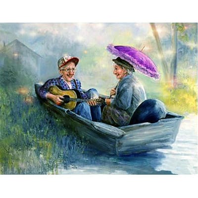 Peinture diamant vieux Couple sur le bateau, point de croix, perceuse ronde complète, broderie diamant 20X30CM black