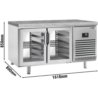 GGM Gastro Bäckereikühltisch Premium PLUS - 1618x800mm - mit Durchreiche, Glastüren - Granitarbeitsplatte Zilver