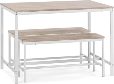 Eetkamerset Tafel met 2 Banken in Wit en Houtlook voor Keuken