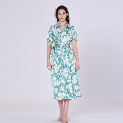 Macro Flower Print MIDI-shirt- Jurk
