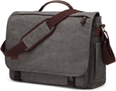 Grote Schoudertas voor Mannen - 17.3 Inch Canvas Laptoptas, Werktas met Bagagecompartiment en Ruimte voor Documenten