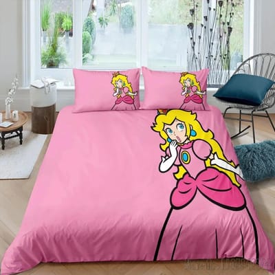 Schattige Princess Peaches 3D-geprinte dekbedovertrekset, HD-dekbedovertrek voor kinderbeddengoed, beddengoed, slaapkamerdecoratie AU Single 140x210